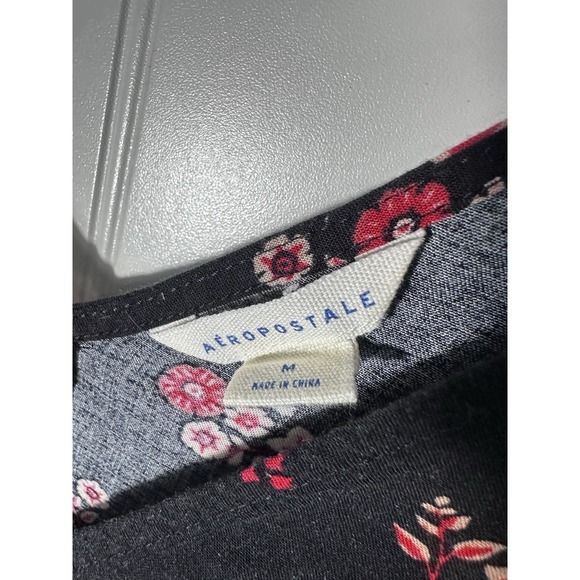 Aeropostale Dress Womens Medium M Black Pink Floral Rayon Boho Mini Summer - Picture 2 of 6